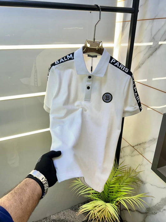 Balmain Paris White Matty Cotton Polo T-Shirt Men - Pihu Car Spa
