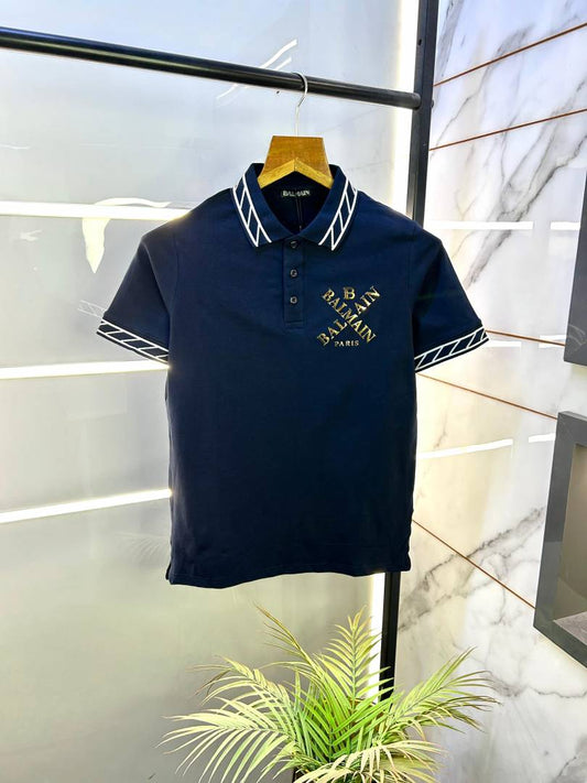 Balmain Paris Navy Blue Premium Matty Cotton Polo T-Shirt for Men - Pihu Car Spa