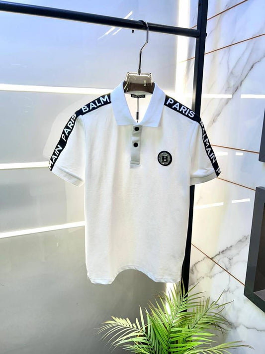 Balmain Paris White Matty Cotton Polo T-Shirt Men - Pihu Car Spa