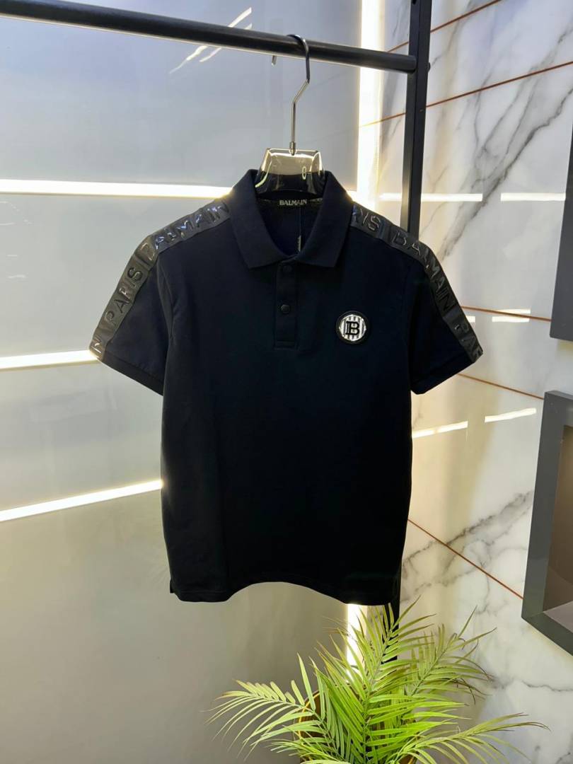 Balmain Paris Luxury Black Matty Cotton Polo T-Shirt for Men - Pihu Car Spa