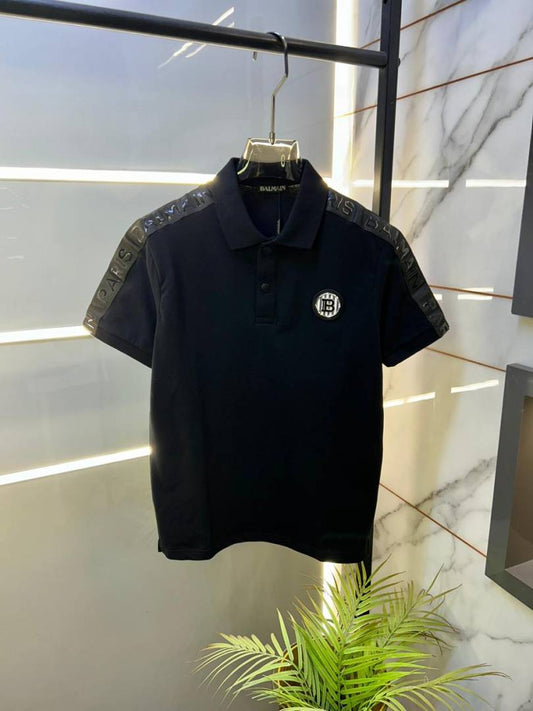 Balmain Paris Luxury Black Matty Cotton Polo T-Shirt for Men - Pihu Car Spa
