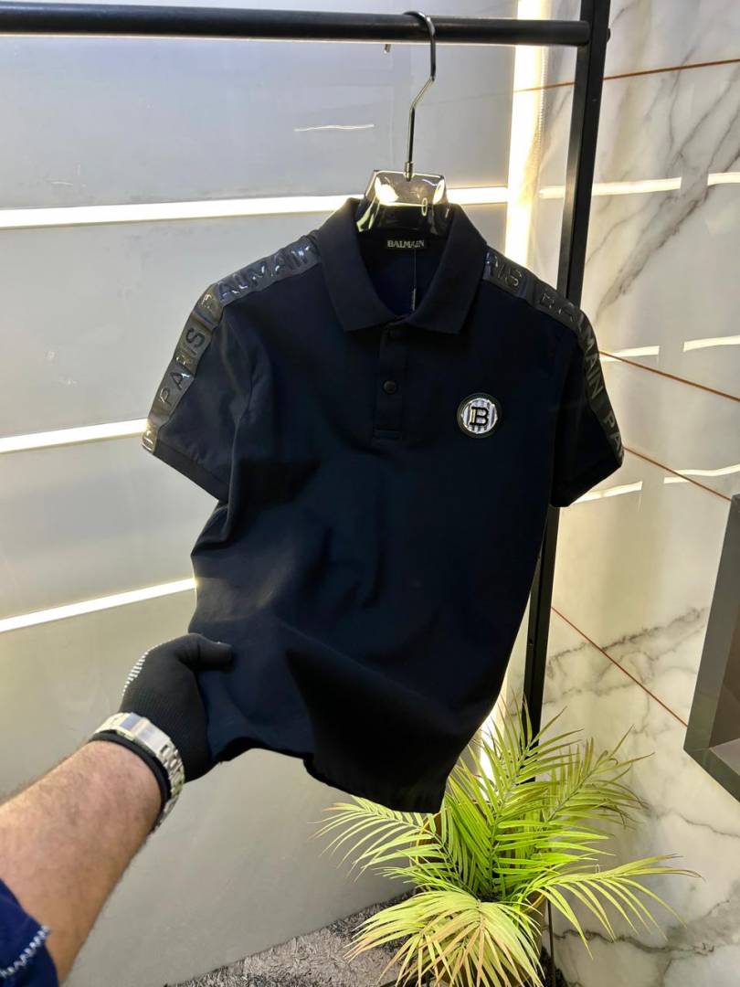 Balmain Paris Luxury Black Matty Cotton Polo T-Shirt for Men - Pihu Car Spa