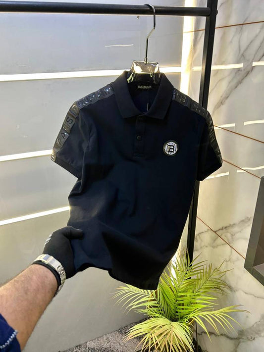 Balmain Paris Luxury Black Matty Cotton Polo T-Shirt for Men - Pihu Car Spa