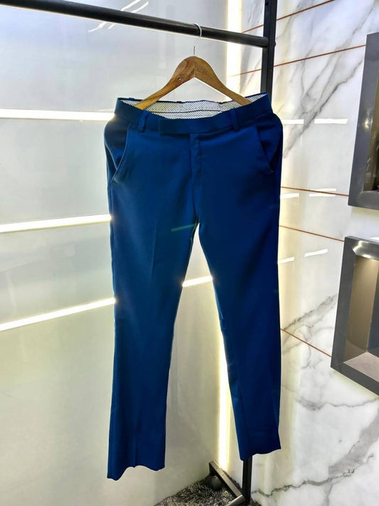 Men's Premium Oxford Lycra Slim Fit Formal Trousers – Navy Blue - Pihu Car Spa