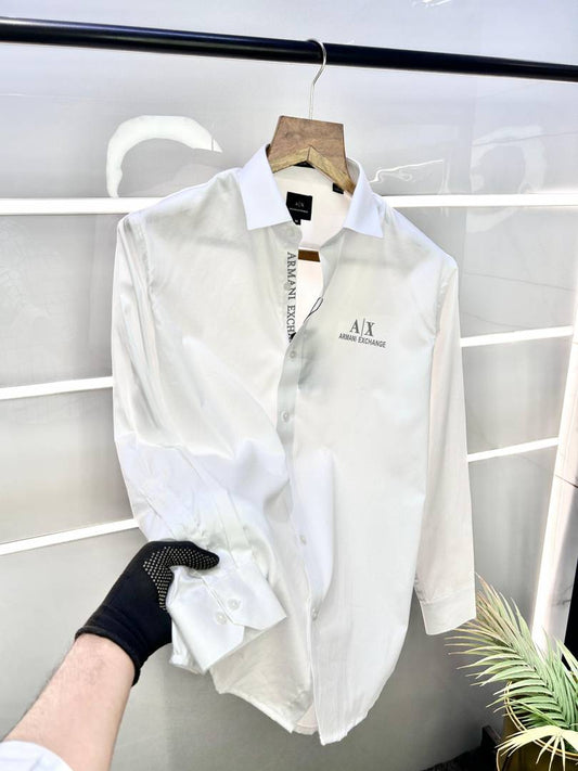 Armani Exchange Men's White Logo Print Full Sleeve Casual Shirt - Pihu Car Spa